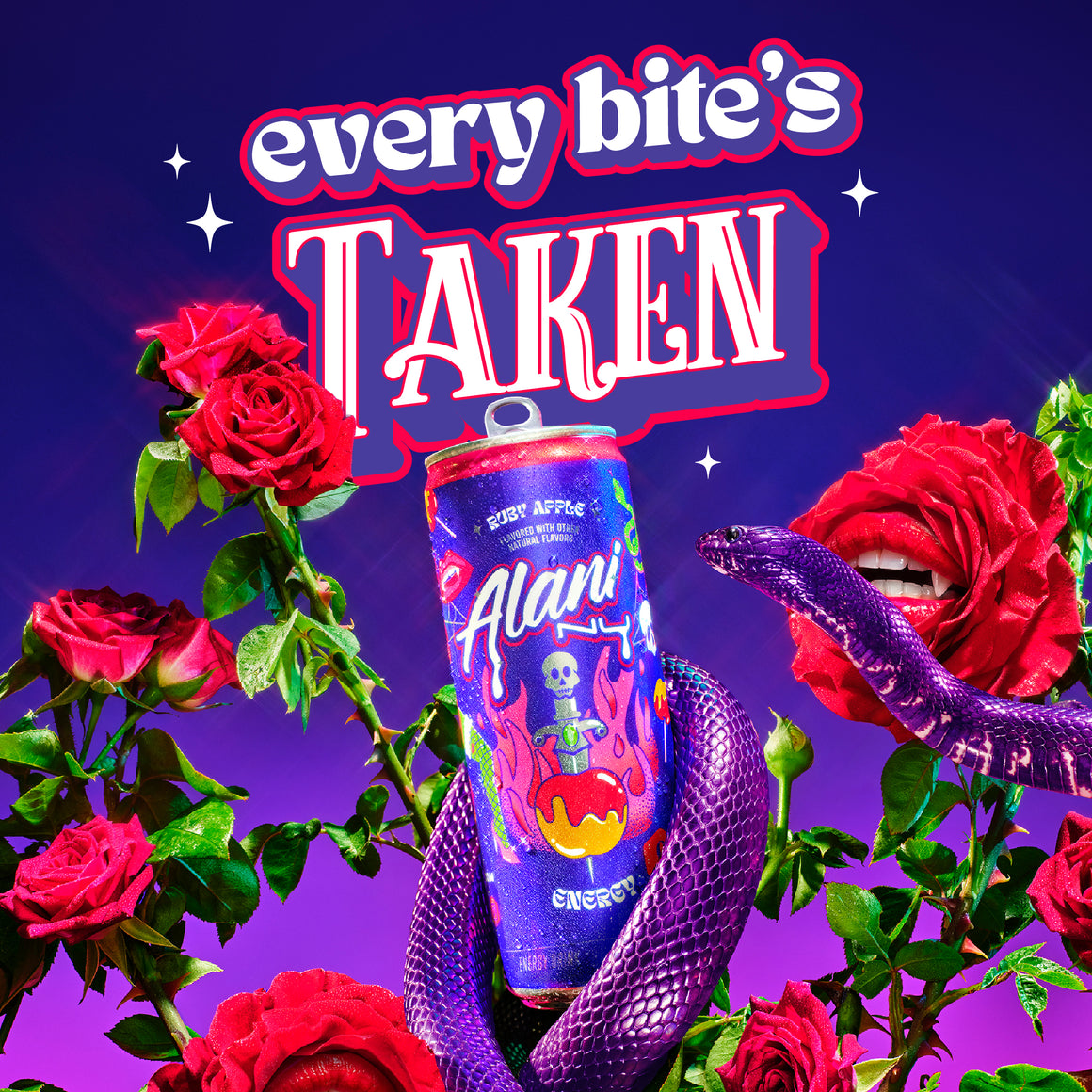 Ruby Apple can coiled by a purple snake